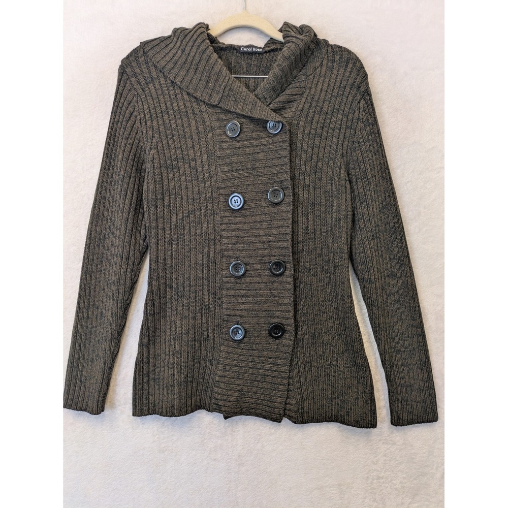 Carol Rose Womens Brown Ribbed Double Breasted Cardigan Sweater M